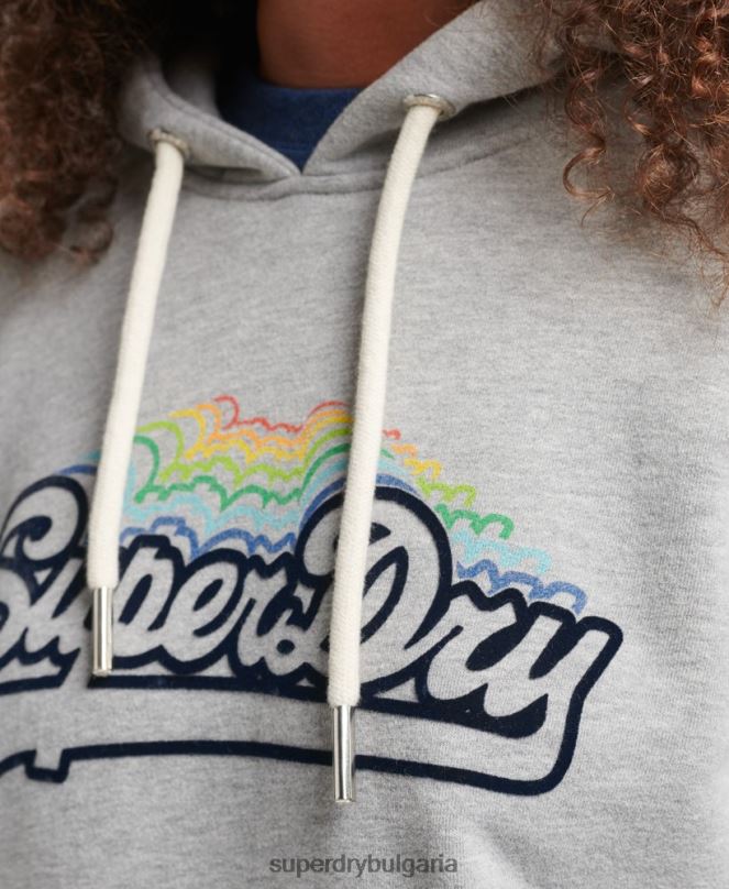 Superdry облекло N00H5892 сиво Жени качулка с графично лого на дъгата