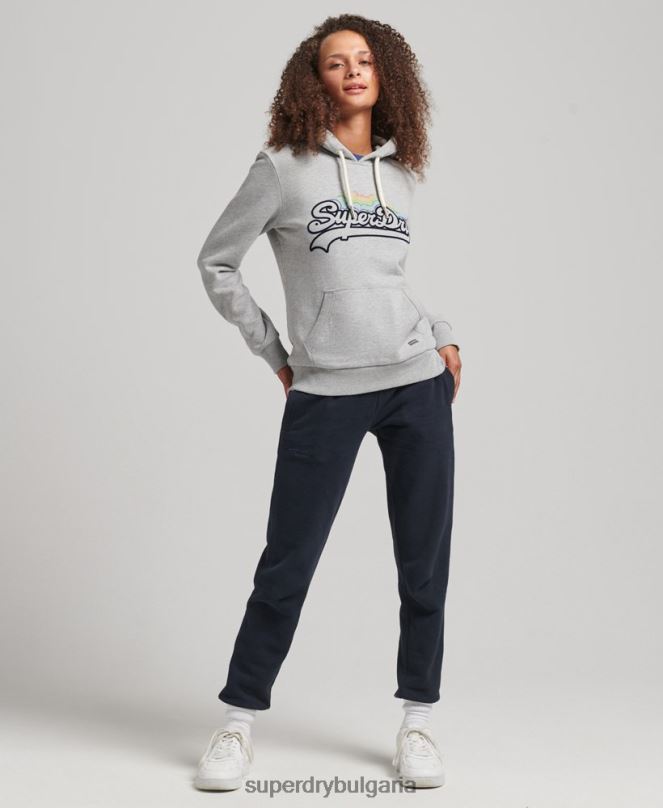 Superdry облекло N00H5892 сиво Жени качулка с графично лого на дъгата