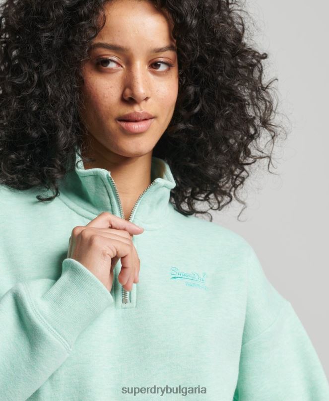 Superdry облекло N00H5893 зелено Жени органичен памук ретро лого henley суичър