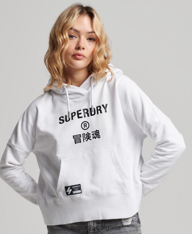 Superdry облекло N00H5894 бяло Жени суичър с качулка от фолио с независимо лого