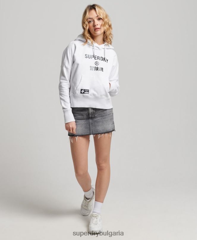 Superdry облекло N00H5894 бяло Жени суичър с качулка от фолио с независимо лого