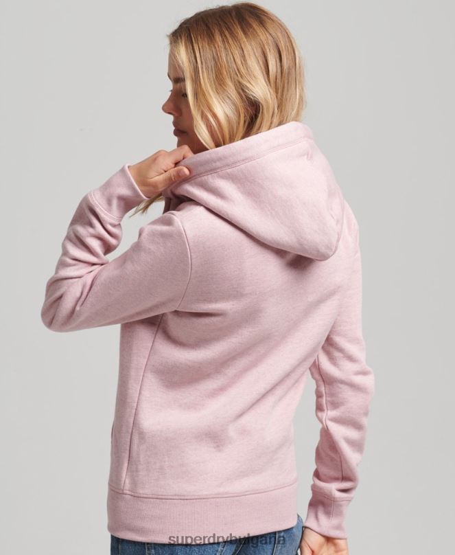 Superdry облекло N00H5900 розово Жени качулка с цип и лого от органичен памук