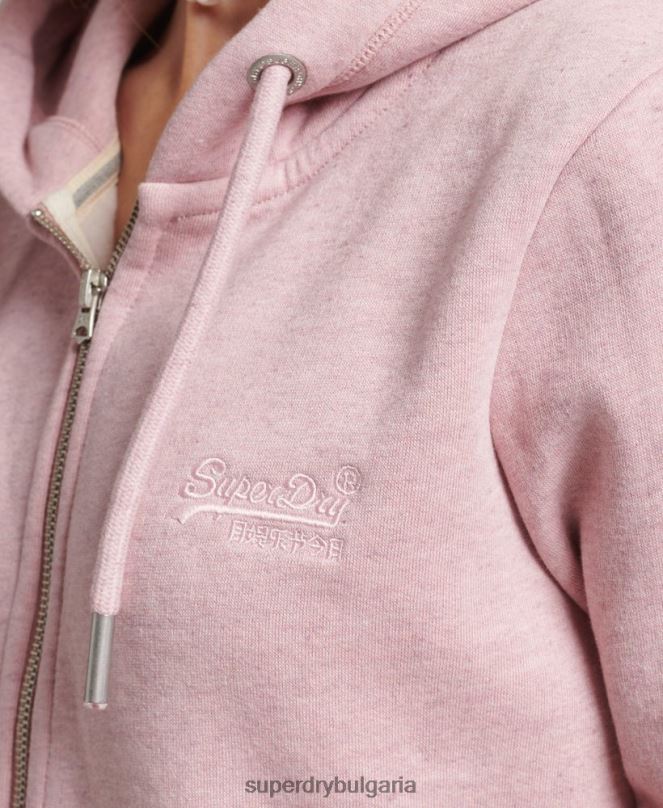 Superdry облекло N00H5900 розово Жени качулка с цип и лого от органичен памук