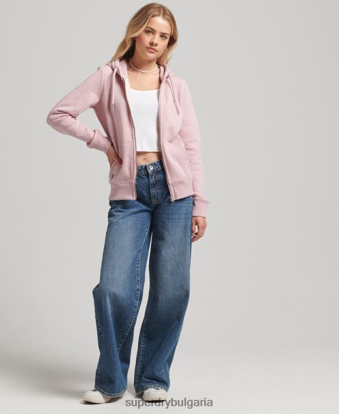 Superdry облекло N00H5900 розово Жени качулка с цип и лого от органичен памук