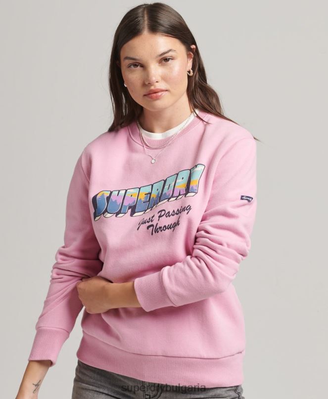Superdry облекло N00H5902 розово Жени ретро туристически суичър за екипажа