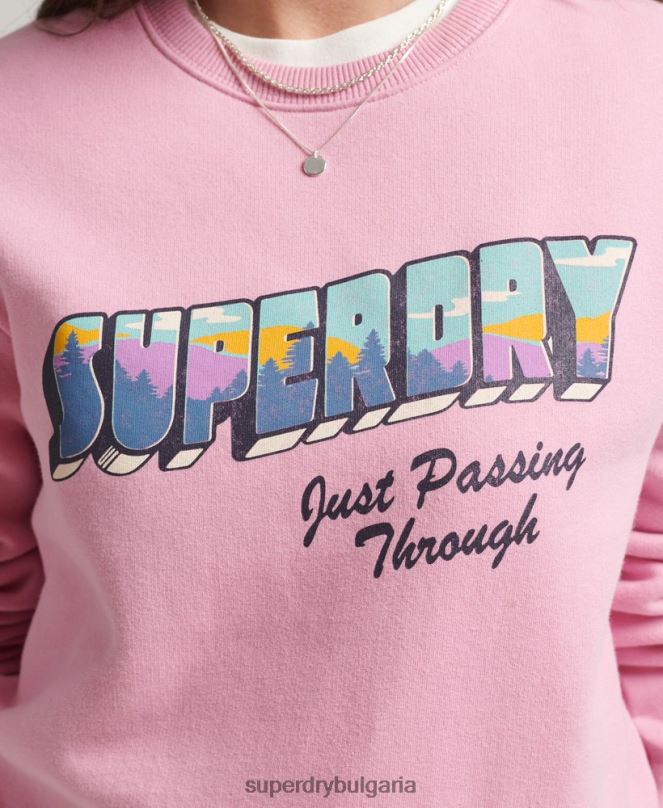 Superdry облекло N00H5902 розово Жени ретро туристически суичър за екипажа