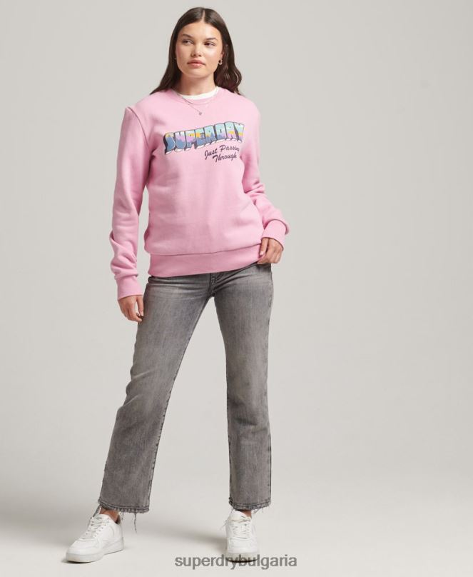 Superdry облекло N00H5902 розово Жени ретро туристически суичър за екипажа