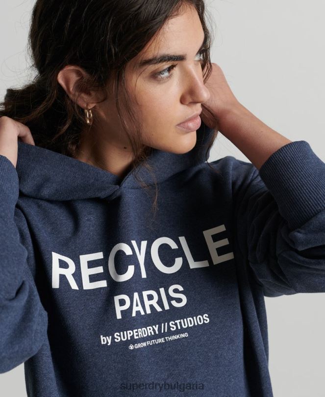 Superdry облекло N00H5906 син Жени рециклирана градска качулка