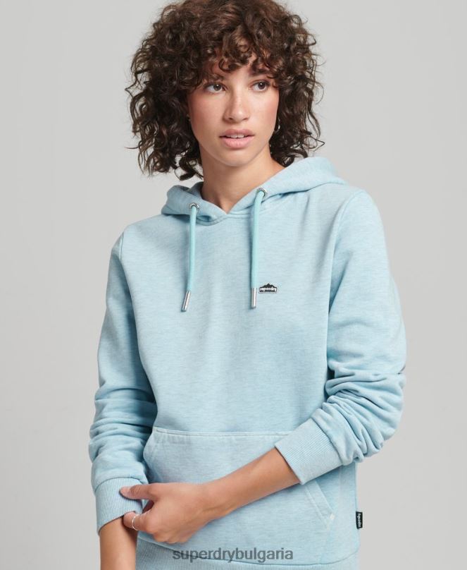 Superdry облекло N00H5907 светло синьо Жени Худи с теренна графика от 90-те