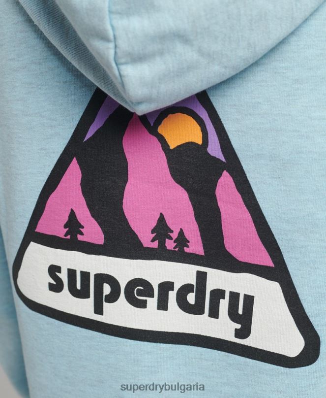 Superdry облекло N00H5907 светло синьо Жени Худи с теренна графика от 90-те