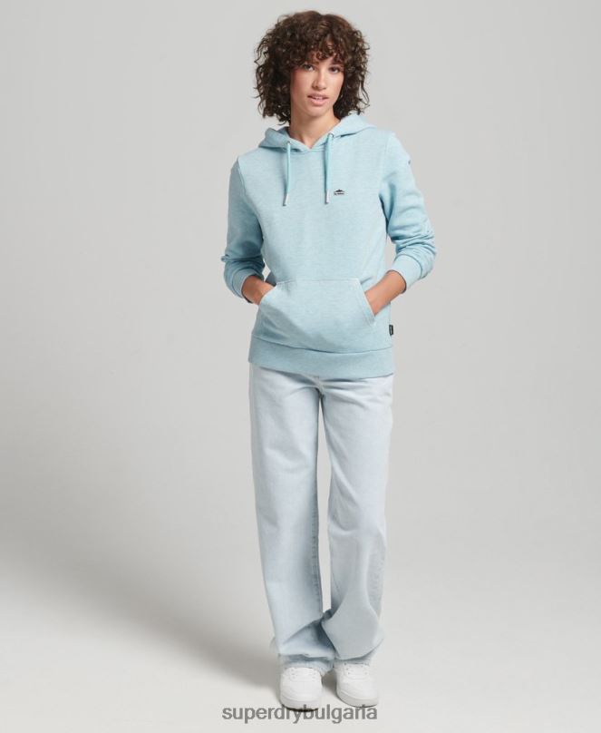 Superdry облекло N00H5907 светло синьо Жени Худи с теренна графика от 90-те