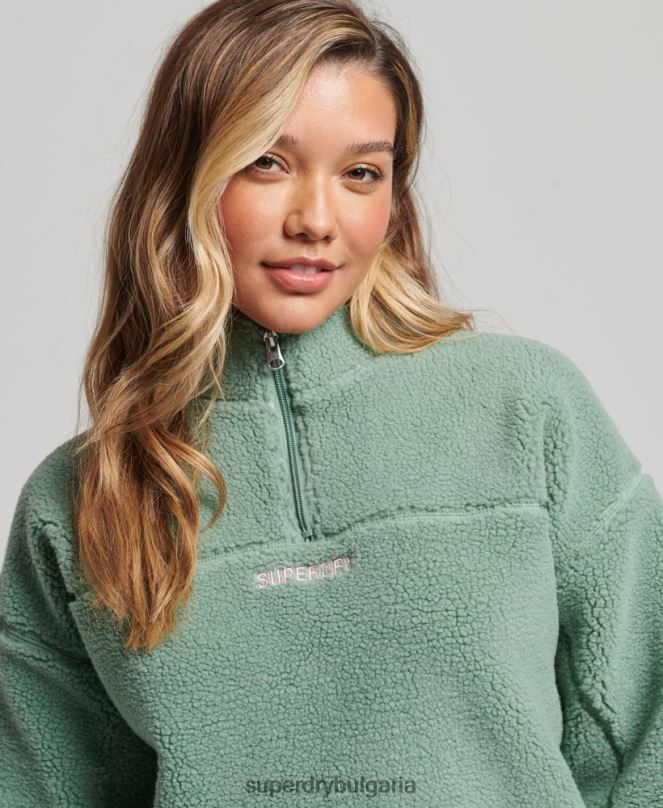Superdry облекло N00H5914 зелено Жени суичър henley borg с мека подплата