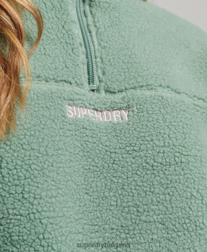Superdry облекло N00H5914 зелено Жени суичър henley borg с мека подплата