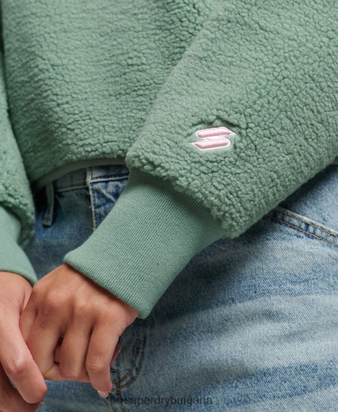 Superdry облекло N00H5914 зелено Жени суичър henley borg с мека подплата