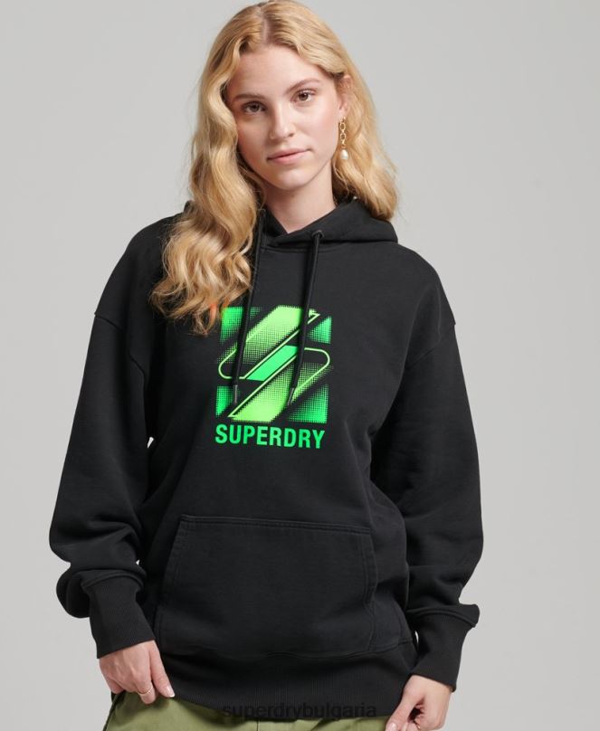 Superdry облекло N00H5923 черен Жени Голяма качулка с лого на половин тон