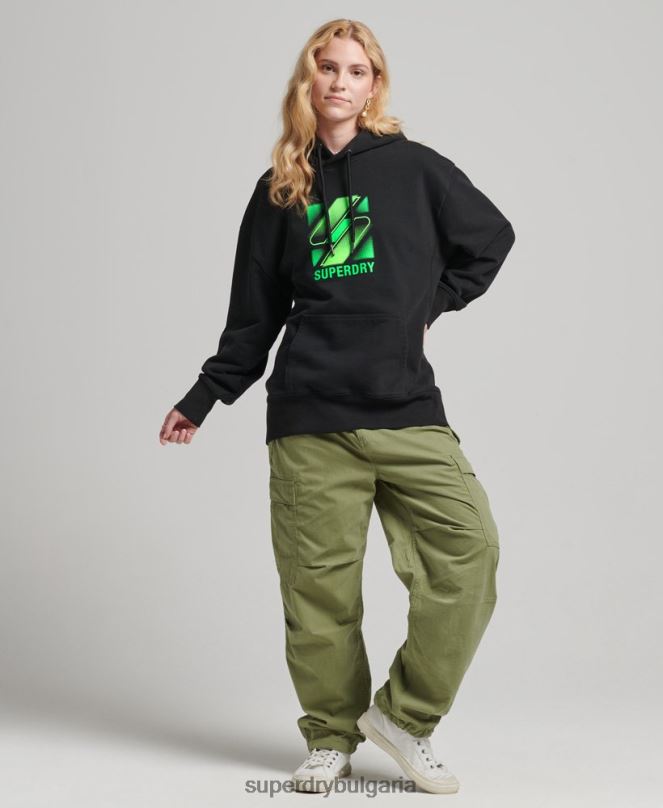 Superdry облекло N00H5923 черен Жени Голяма качулка с лого на половин тон