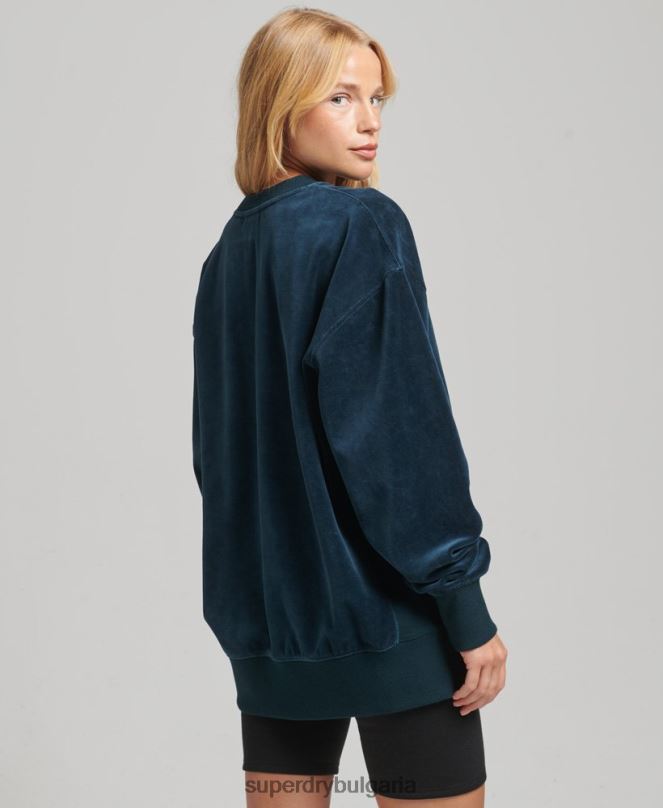 Superdry облекло N00H5925 тъмно синьо Жени код s лого велур голям екипаж