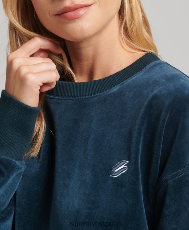 Superdry облекло N00H5925 тъмно синьо Жени код s лого велур голям екипаж