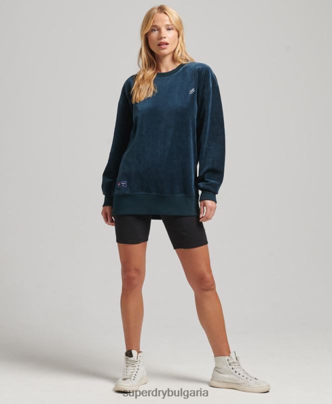 Superdry облекло N00H5925 тъмно синьо Жени код s лого велур голям екипаж