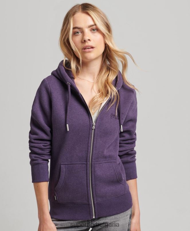 Superdry облекло N00H5930 лилаво Жени качулка с цип и лого от органичен памук