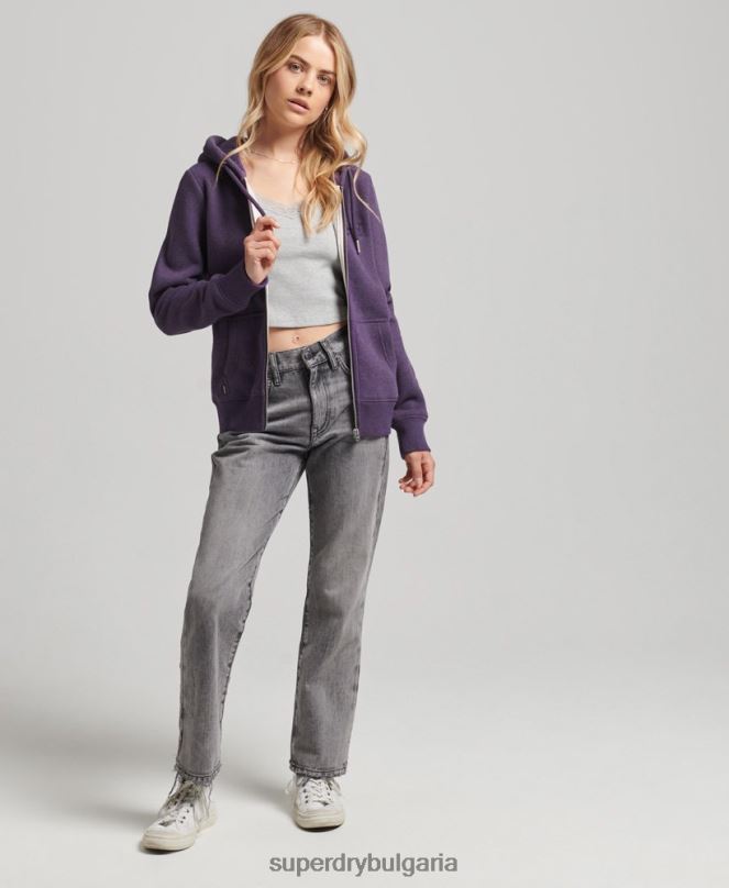 Superdry облекло N00H5930 лилаво Жени качулка с цип и лого от органичен памук
