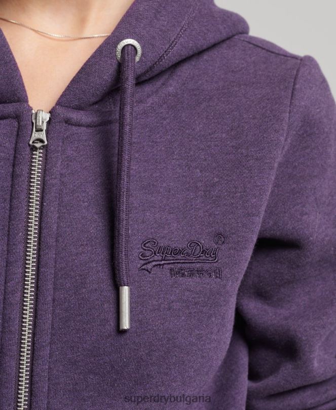 Superdry облекло N00H5930 лилаво Жени качулка с цип и лого от органичен памук