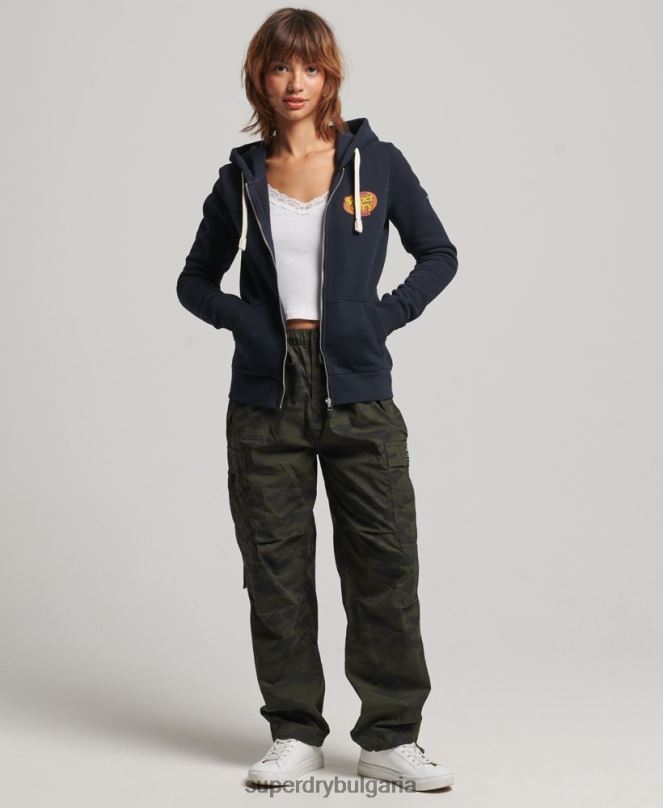 Superdry облекло N00H5936 военноморски флот Жени винтидж купър носталгичен суичър с цип