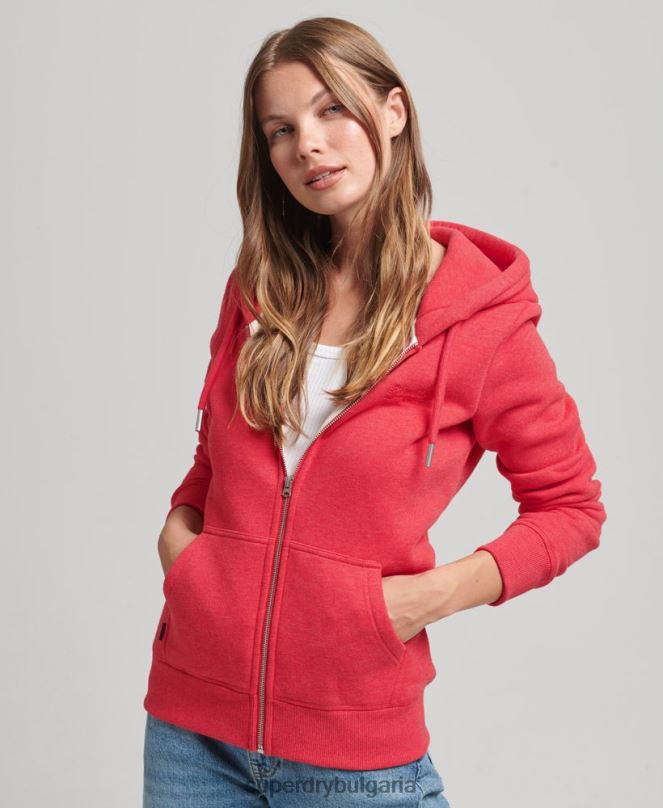 Superdry облекло N00H5938 червен Жени качулка с цип и лого от органичен памук