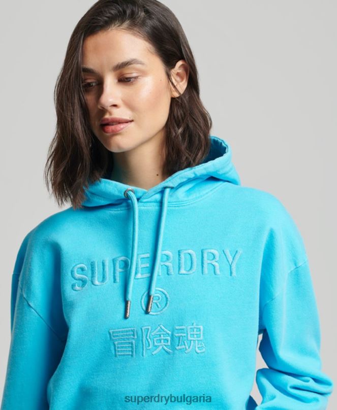 Superdry облекло N00H5941 тюркоаз Жени кодово лого на дреха боядисана голяма качулка