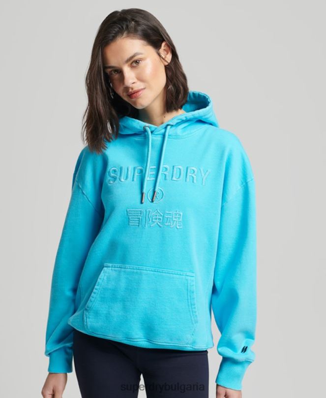 Superdry облекло N00H5941 тюркоаз Жени кодово лого на дреха боядисана голяма качулка