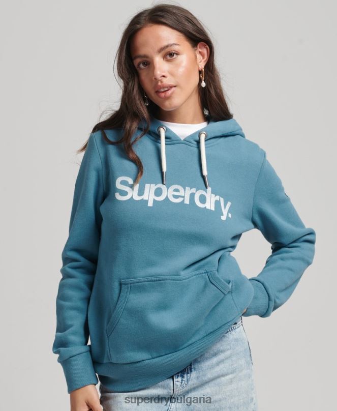 Superdry облекло N00H5942 син Жени качулка с лого от органичен памук