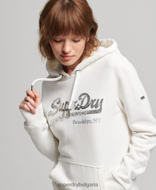 Superdry облекло N00H5945 сметана Жени суичър с блясък на графично лого
