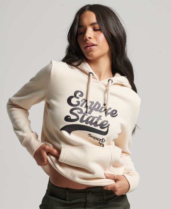 Superdry облекло N00H5949 сметана Жени суичър с блясък на графично лого