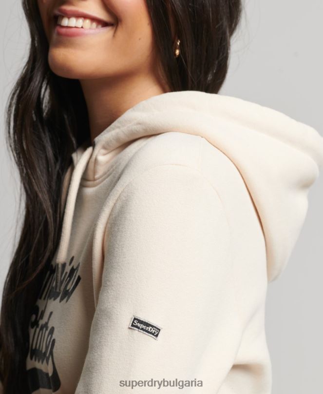 Superdry облекло N00H5949 сметана Жени суичър с блясък на графично лого