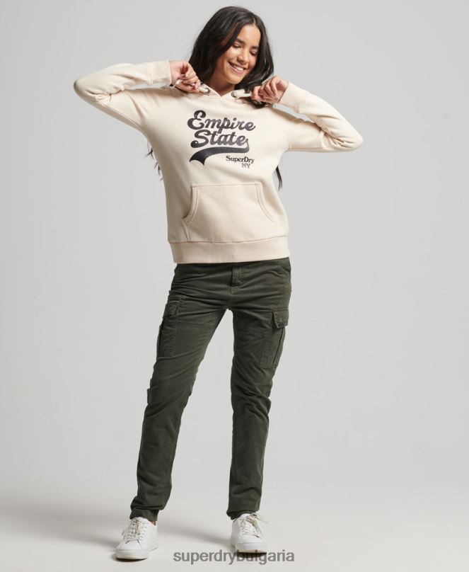 Superdry облекло N00H5949 сметана Жени суичър с блясък на графично лого