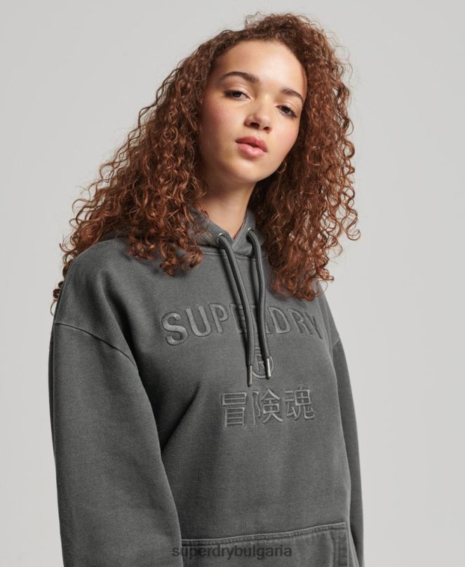 Superdry облекло N00H5950 черен Жени кодово лого на дреха боядисана голяма качулка