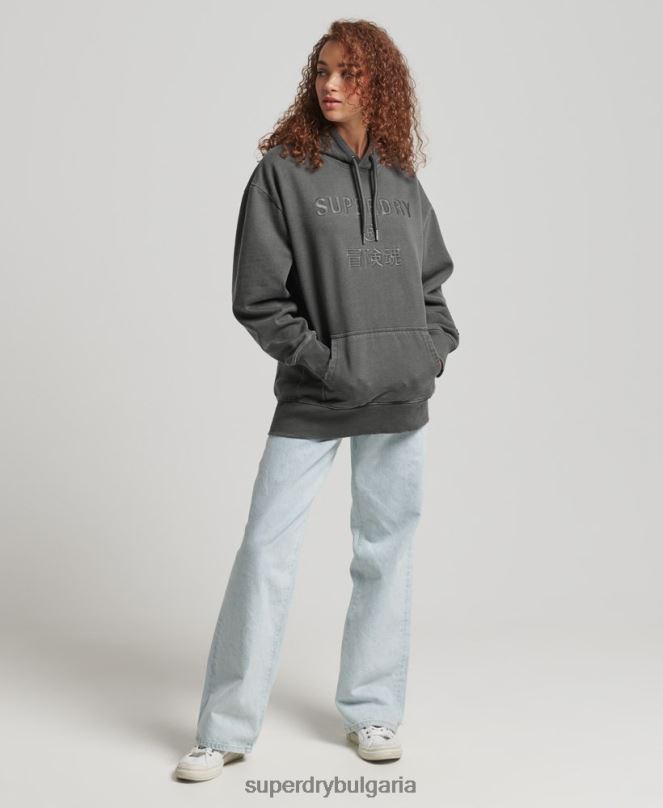 Superdry облекло N00H5950 черен Жени кодово лого на дреха боядисана голяма качулка