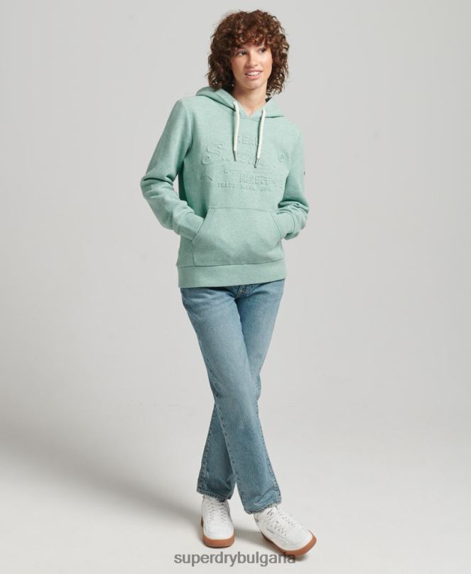Superdry облекло N00H5952 тюркоаз Жени суичър с релефно графично лого