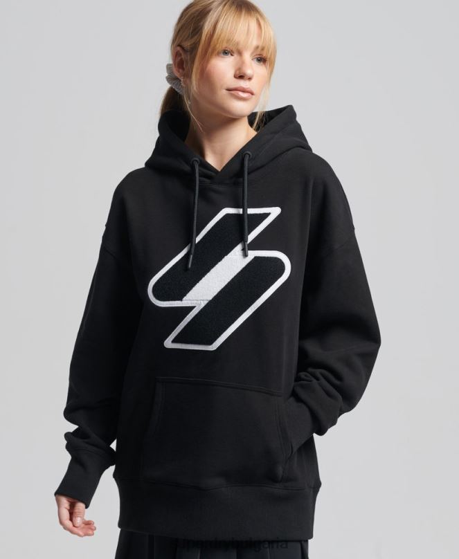 Superdry облекло N00H5954 черен Жени код шенил овъргабаритна качулка
