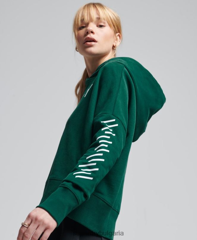 Superdry облекло N00H5955 зелено Жени код core sport crop box hoodie