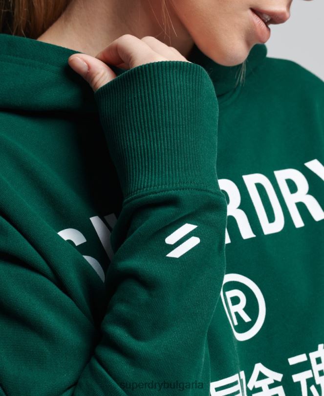 Superdry облекло N00H5955 зелено Жени код core sport crop box hoodie
