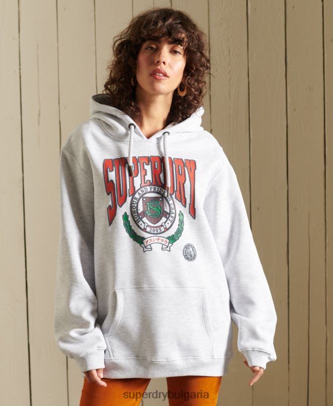 Superdry облекло N00H5956 светло сив Жени бохо графика ана качулка