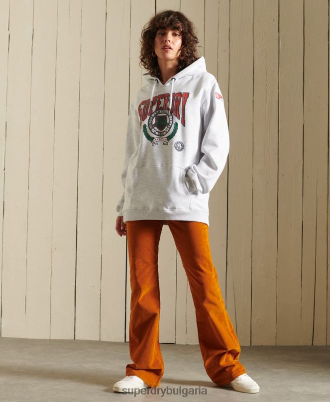 Superdry облекло N00H5956 светло сив Жени бохо графика ана качулка