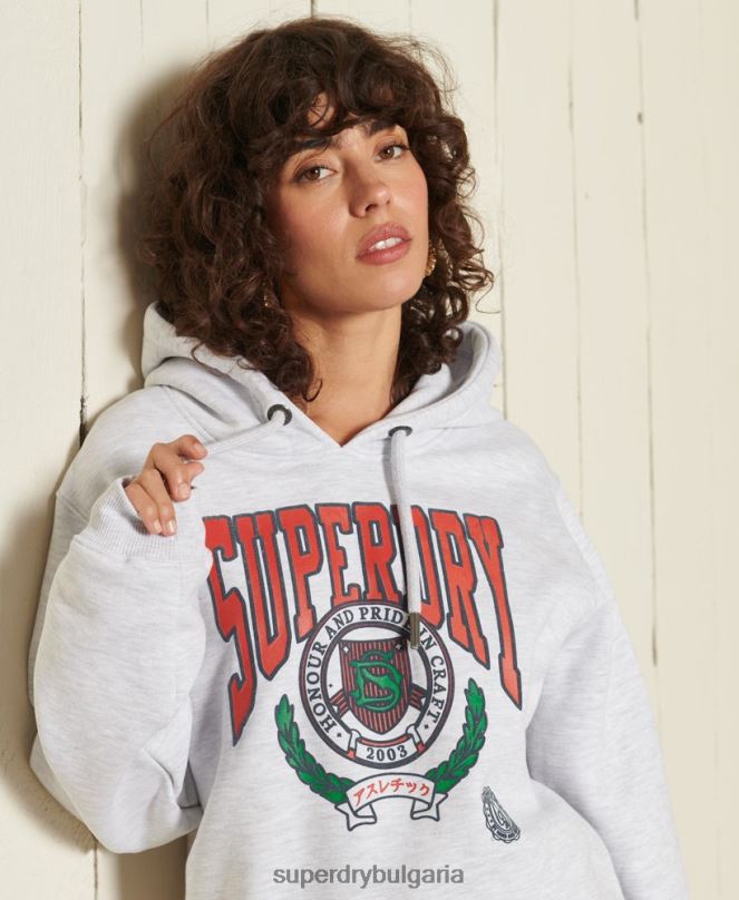 Superdry облекло N00H5956 светло сив Жени бохо графика ана качулка
