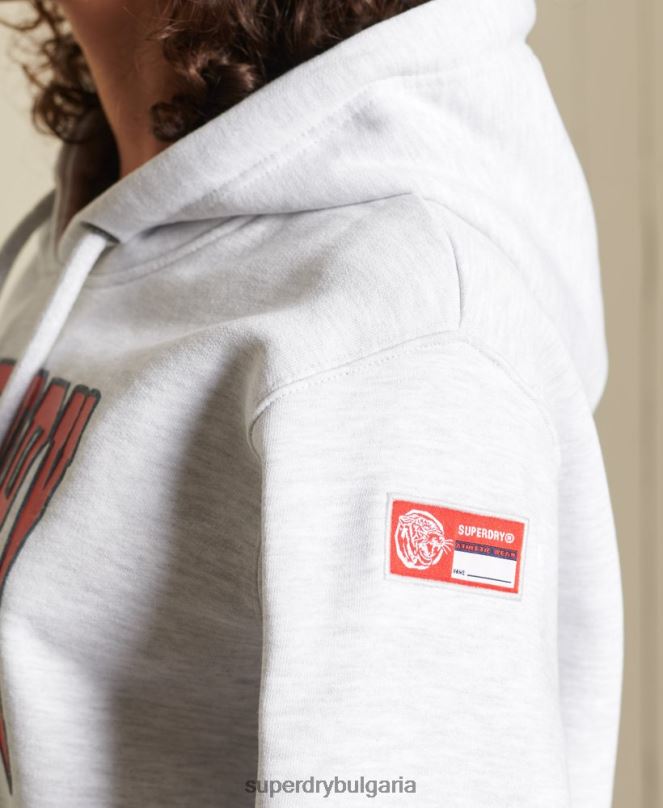 Superdry облекло N00H5956 светло сив Жени бохо графика ана качулка