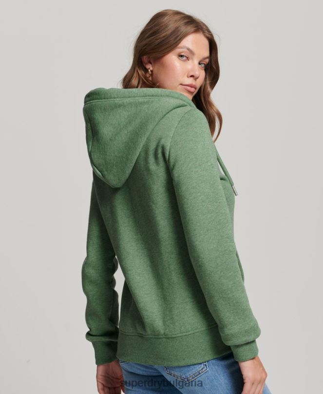 Superdry облекло N00H5957 зелено Жени качулка с цип и лого от органичен памук