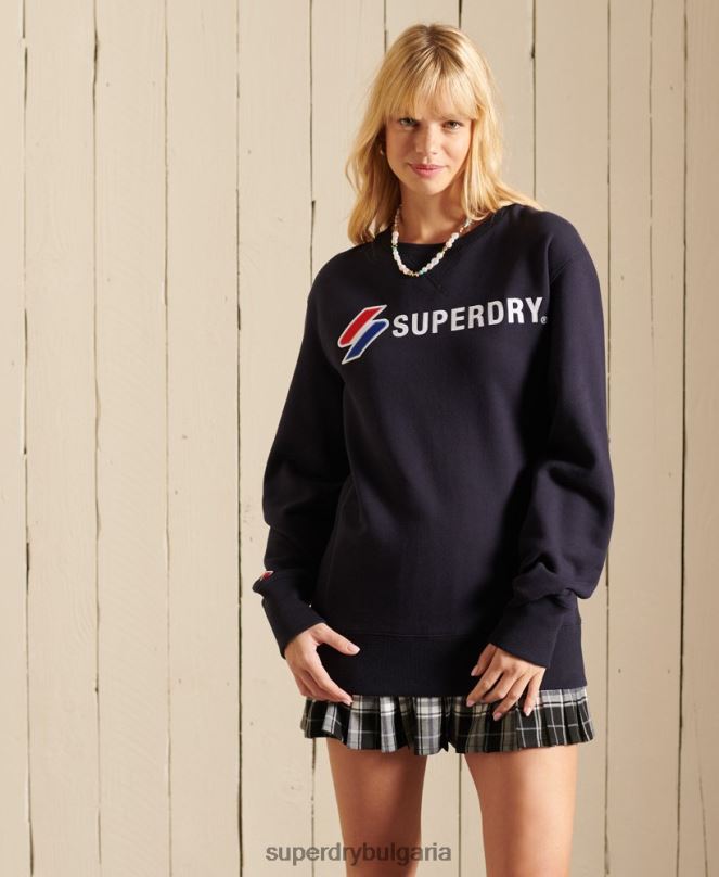 Superdry облекло N00H5962 военноморски флот Жени голям суитшърт с апликации с код
