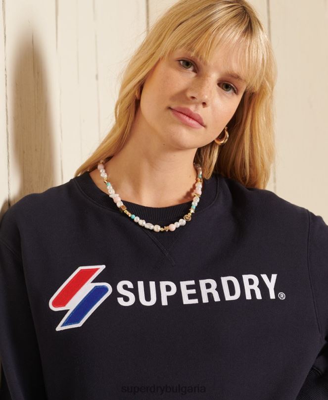 Superdry облекло N00H5962 военноморски флот Жени голям суитшърт с апликации с код