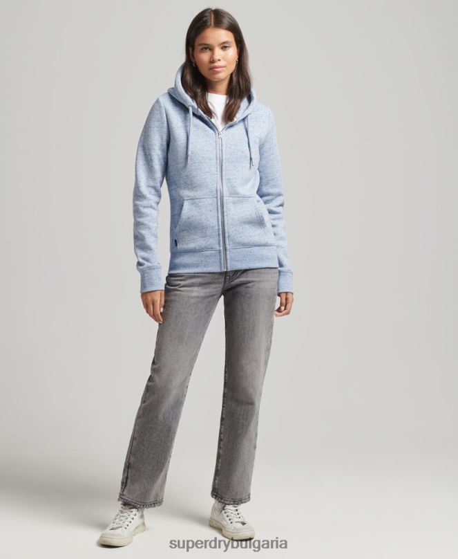 Superdry облекло N00H5963 светло синьо Жени качулка с цип и лого от органичен памук