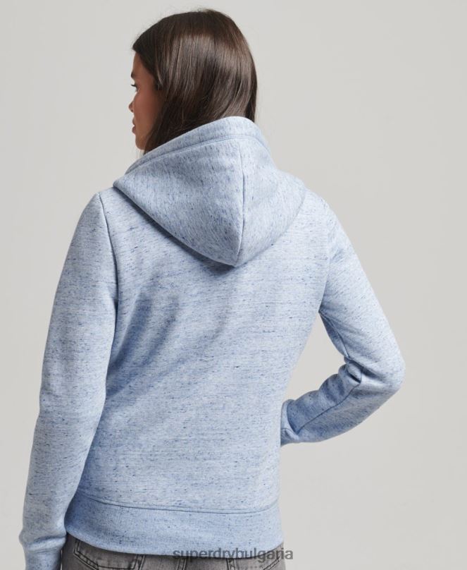 Superdry облекло N00H5963 светло синьо Жени качулка с цип и лого от органичен памук